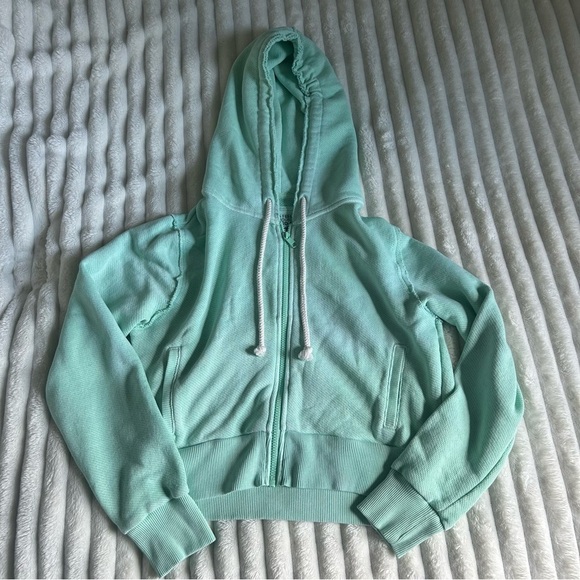 American Eagle Womens Large Mint Sun Set Zip-Up Cropped Hoodie - Picture 2 of 10